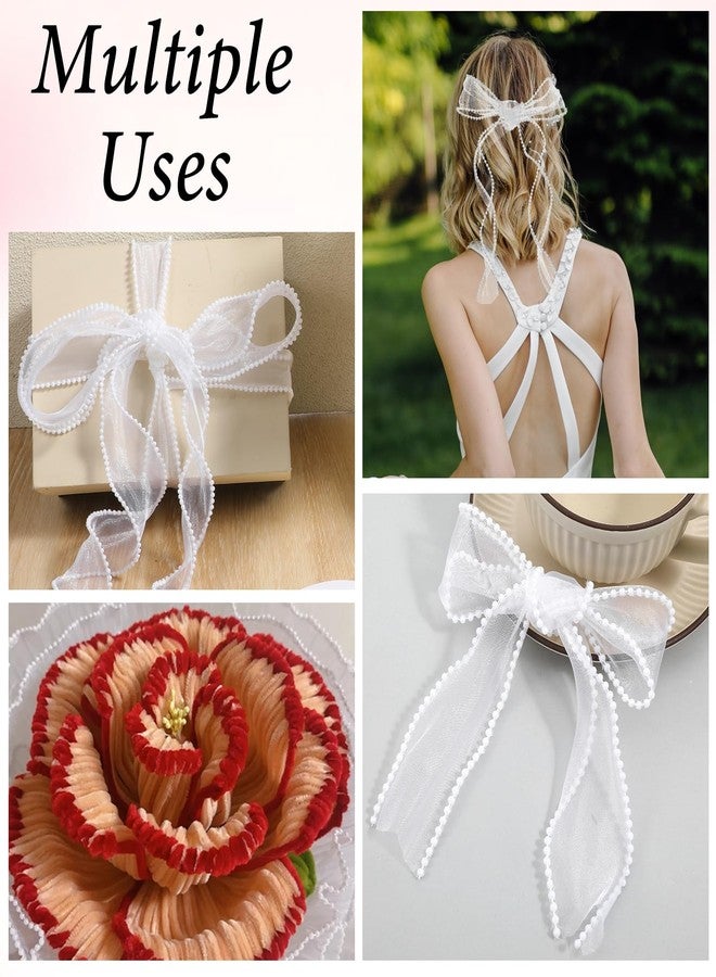 Nogeqi 1.5 Inch Faux Pearl Ribbon, Smooth White Ribbon with Pearl Edges Wire, 4.5m Sheer Mesh Ribbons for Gift Wrapping Christmas, Bows Bouquet Decor Crafts, Wedding Bridal Decorations - Image 3